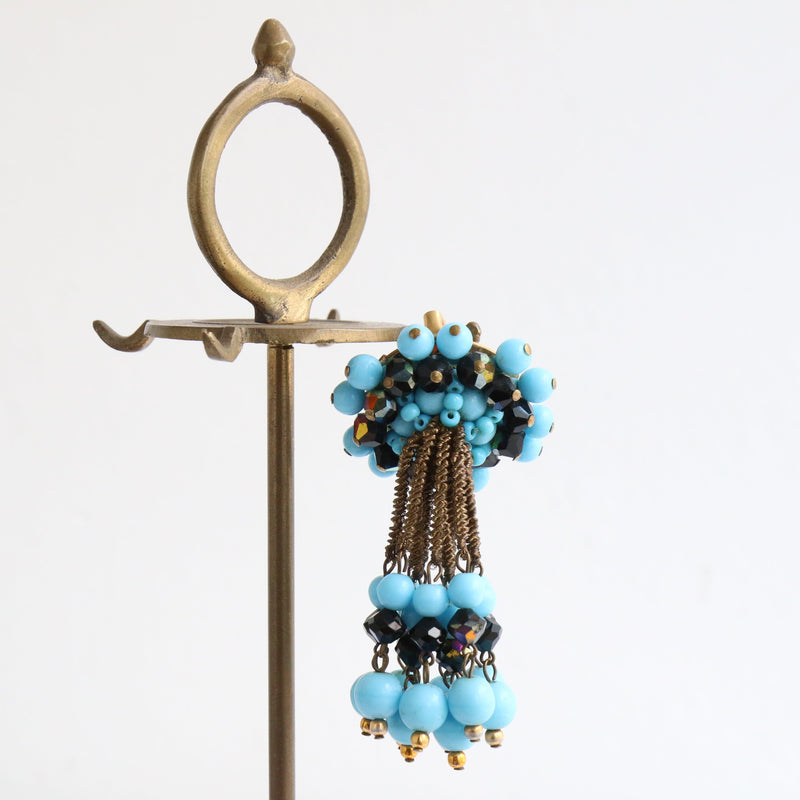 "Cascading Beads" Vintage 1960's Turquoise & Gold Waterfall Brooch