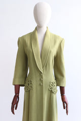 "Entwined Pockets" Vintage 1960's Green Wool Coat UK 12 US 8