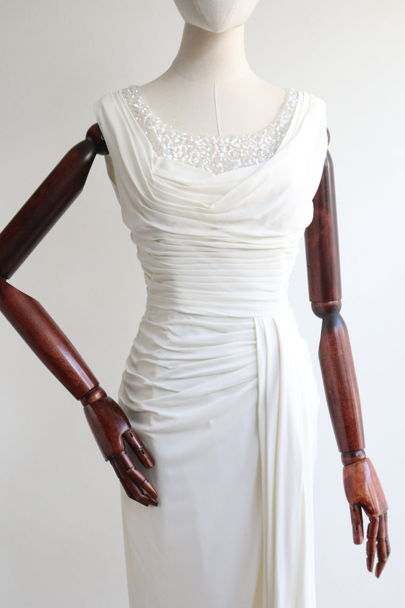 "Draped & Pleated Sequins" Vintage 1950's Draped & Pleated Dress  UK 10-12 US 6-8