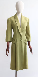 "Entwined Pockets" Vintage 1960's Green Wool Coat UK 12 US 8