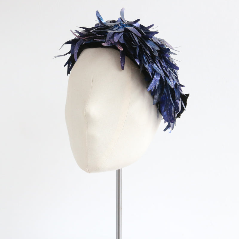 "Iridescent Feathers" Vintage 1940's Sequin & Velvet Percher Hat