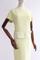 "White Bows" Vintage 1960's Yellow Skirt & Blouse Set UK 6-8 US 2-4
