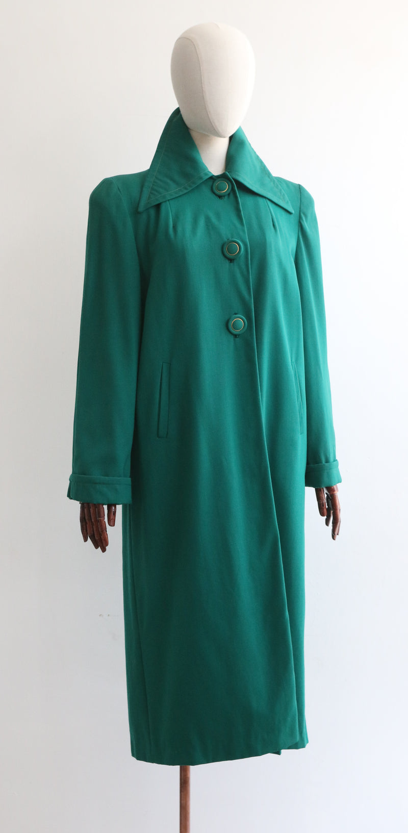"Aqua Green Wool" Vintage 1940's Aqua Green Wool & Removable Fleece Lining Coat UK 12-14 US 8-10