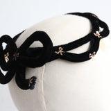 "Gold Sequin Bows" Vintage 1940's Black Velvet & Sequin Halo Hat