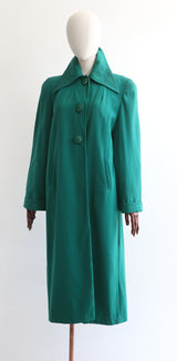 "Aqua Green Wool" Vintage 1940's Aqua Green Wool & Removable Fleece Lining Coat UK 12-14 US 8-10