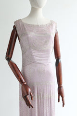 "Assuit Rhinestones" Vintage 1920's Lilac Satin & Rhinestone Embellished Dress UK 8-10 US 4-6