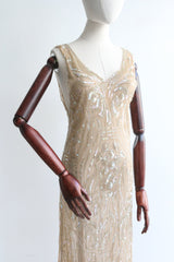 "Champagne Sequins" Vintage 1930's Champagne Tulle & Iridescent Sequin Dress UK 10 US 6
