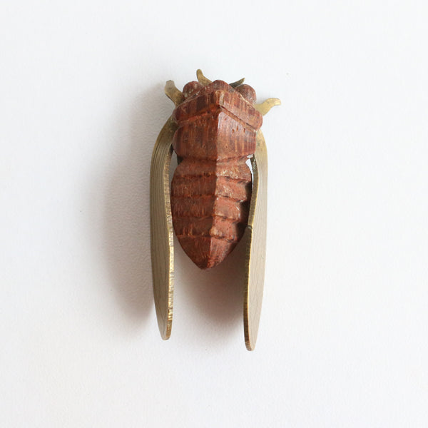 "Brass & Wood" Vintage 1920's French Cicada Brooch