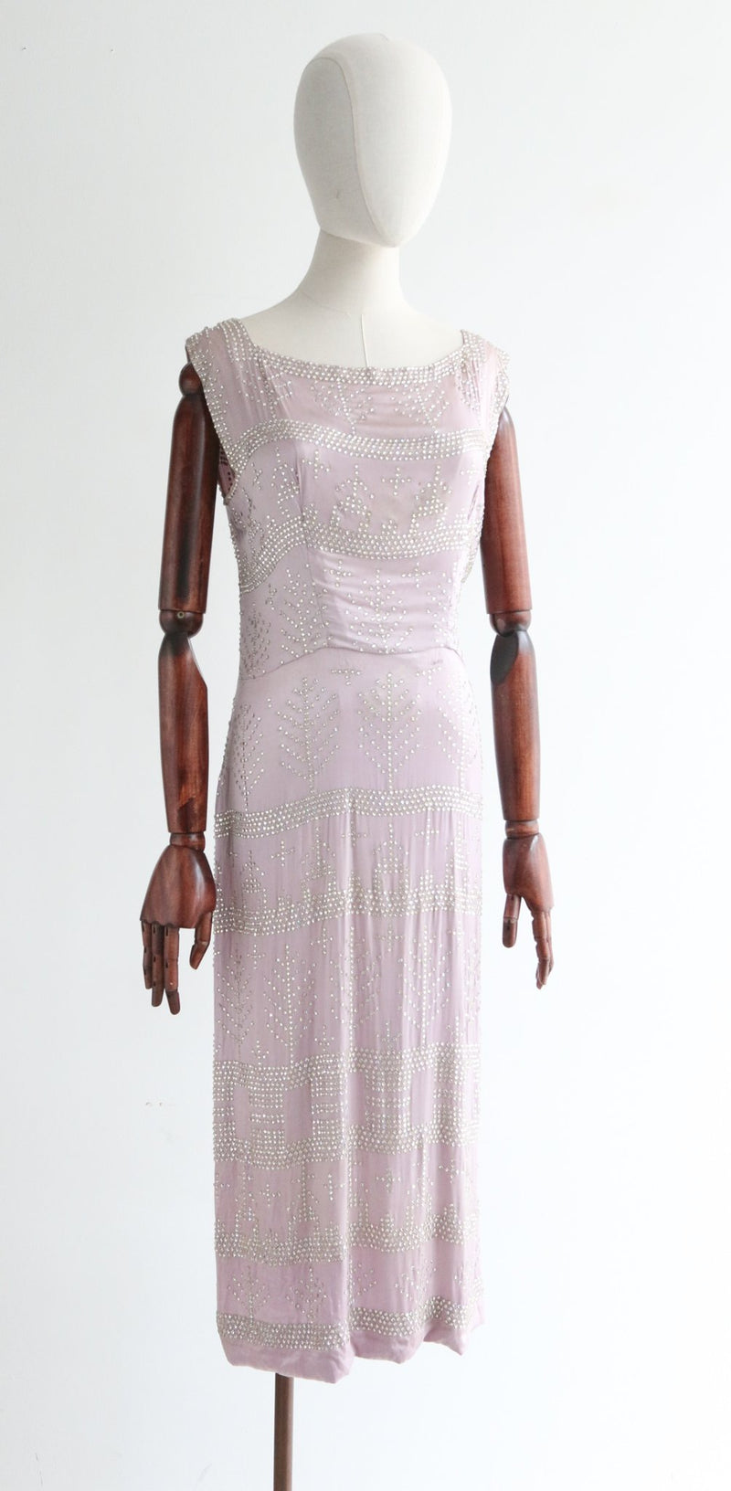 "Assuit Rhinestones" Vintage 1920's Lilac Satin & Rhinestone Embellished Dress UK 8-10 US 4-6
