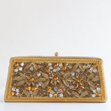 "Caron Of Houston" Vintage 1960's Gold Lurex Floral Embellished Statement Clutch Bag
