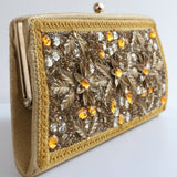 "Caron Of Houston" Vintage 1960's Gold Lurex Floral Embellished Statement Clutch Bag
