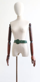 "Forest Green Leather" Vintage 1940's Leather Belt UK 10-12 US 6-8