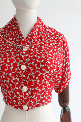 "White Ribbons" Vintage 1940's Cropped Red Jacket UK 10-12 US 6-8