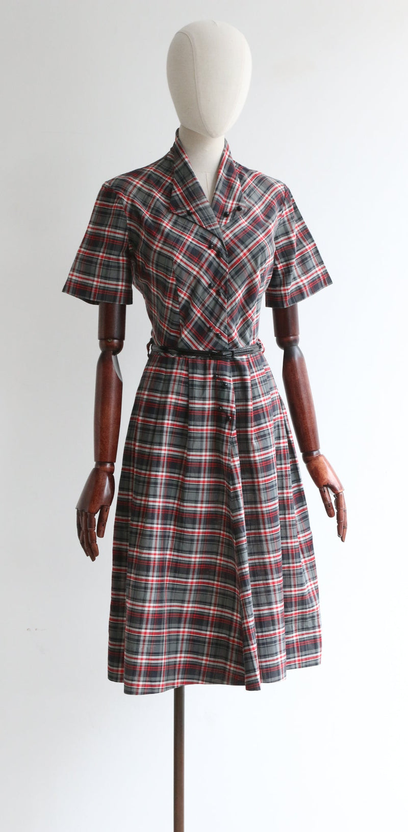 "In Plaid" Vintage 1950's Plaid Cotton Dress UK 8 US 4