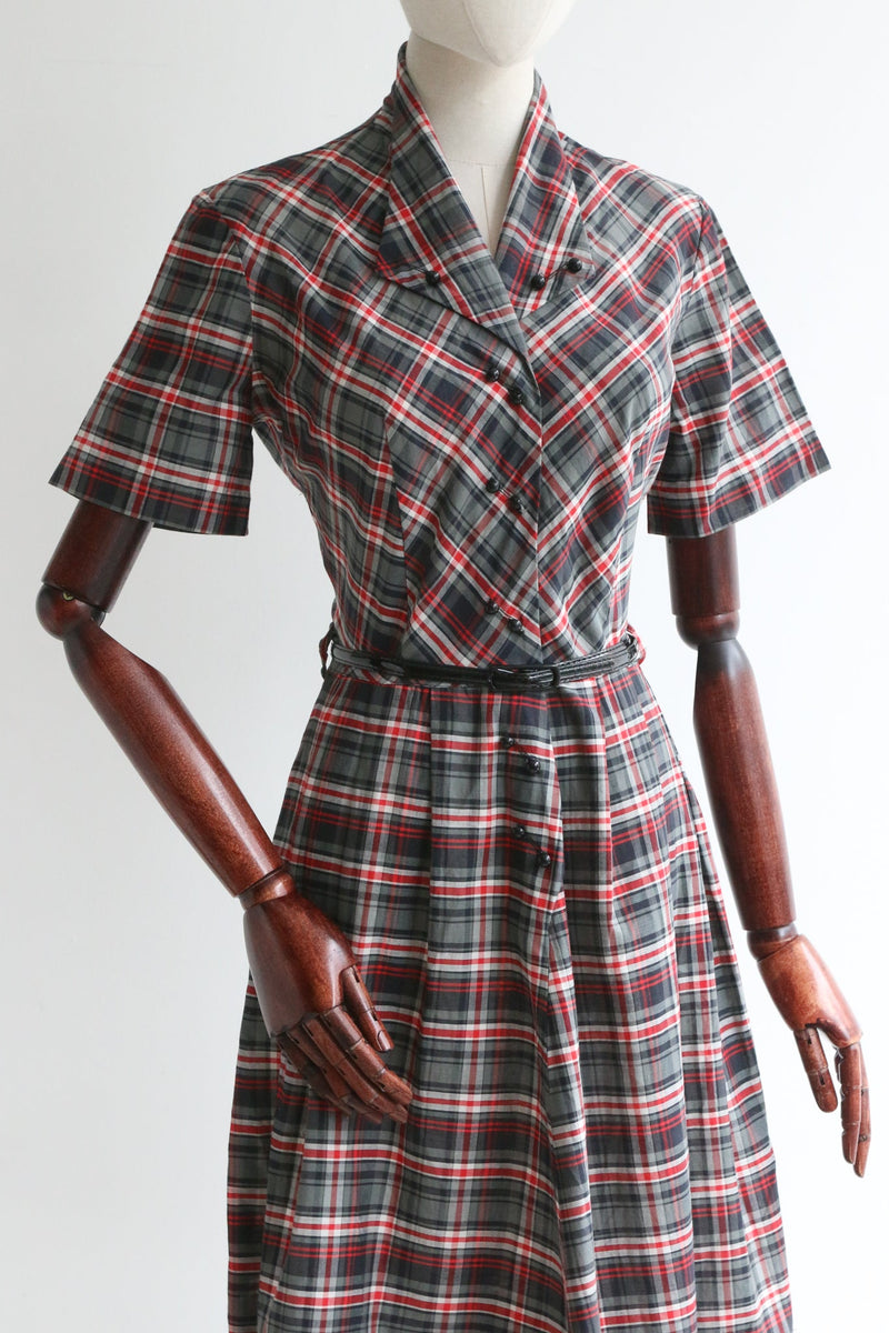 "In Plaid" Vintage 1950's Plaid Cotton Dress UK 8 US 4