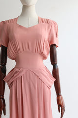 "Blush" Vintage 1940's Crepe Silk Blush Pleated Dress UK 12 US 8