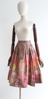 "Grecian Urn" Vintage 1950's Novelty Print Cotton Skirt UK 6 US 2