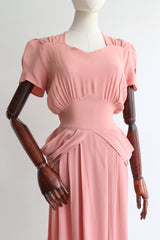 "Blush" Vintage 1940's Crepe Silk Blush Pleated Dress UK 12 US 8