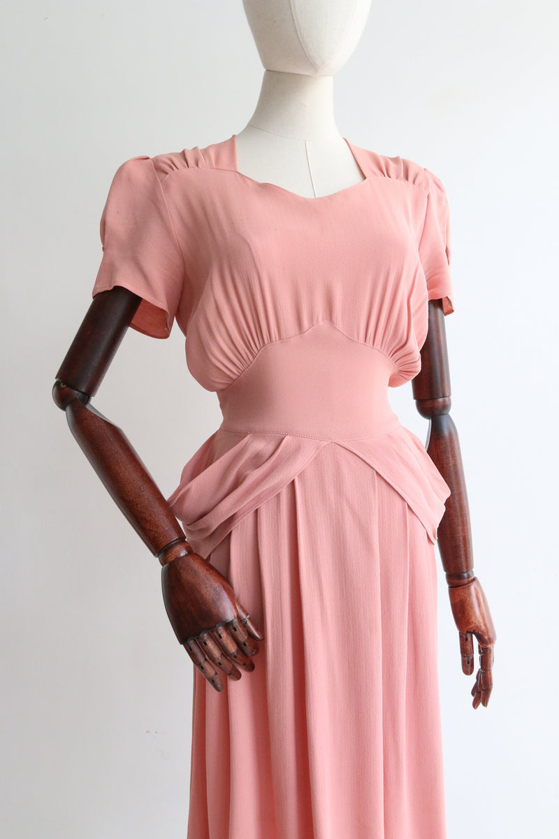 "Blush" Vintage 1940's Crepe Silk Blush Pleated Dress UK 12 US 8