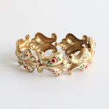 "Handpainted Roses" Vintage 1940's Bracelet & Earrings Demi- Parure Set