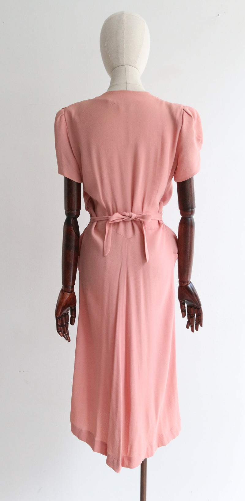 "Blush" Vintage 1940's Crepe Silk Blush Pleated Dress UK 12 US 8