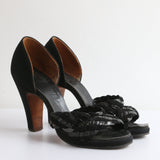 "Braided Suede & Leather" Vintage 1940's Black Suede & Patent Leather Heels UK 3.5 US 5.5 EU 35.5