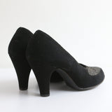 "Black Suede & Glitter" Vintage Early 1950's Black Suede & Glitter Heels UK 4.5 EU 37.5 US 6.5