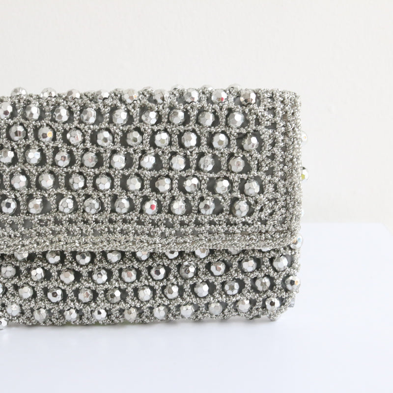 "Statement Silver" Vintage 1960's Lurex & Bead Clutch Bag