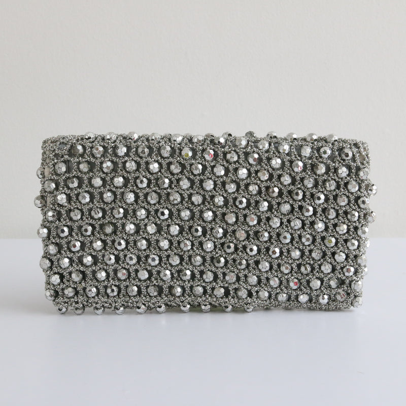 "Statement Silver" Vintage 1960's Lurex & Bead Clutch Bag