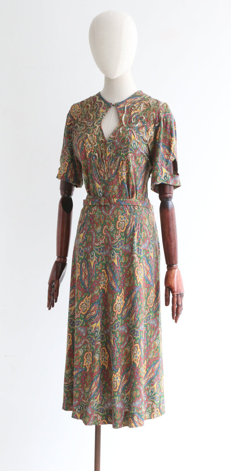 "Paisley & Gold Sequins" Vintage 1940's Paisley Dress UK 14-16 US 10-12