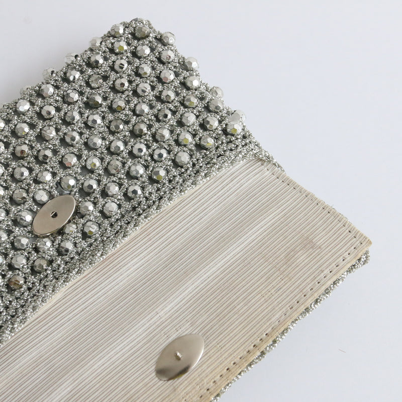 "Statement Silver" Vintage 1960's Lurex & Bead Clutch Bag
