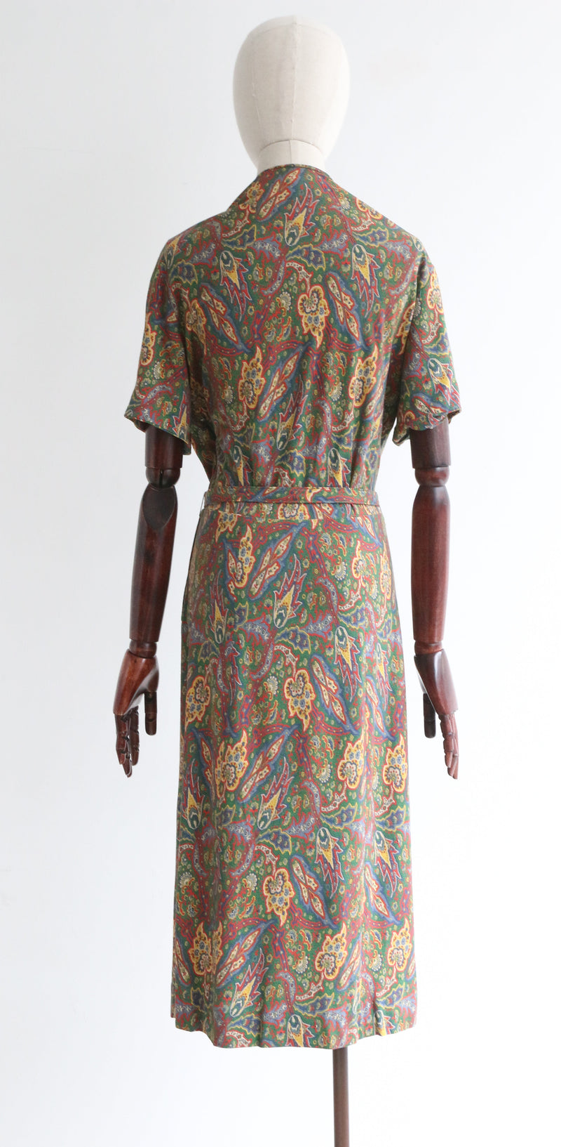 "Paisley & Gold Sequins" Vintage 1940's Paisley Dress UK 14-16 US 10-12