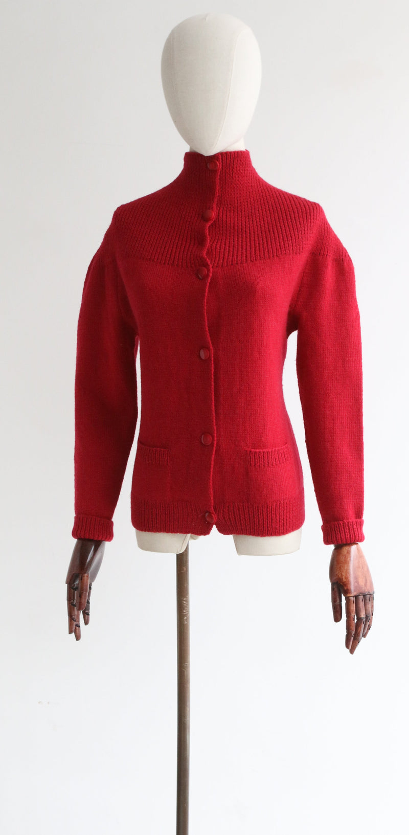"Crimson Knit" Vintage 1950's Crimson Red Knitted Cardigan UK 12 US 8