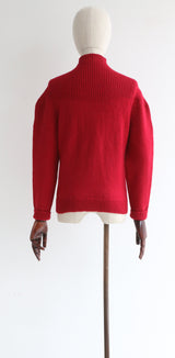 "Crimson Knit" Vintage 1950's Crimson Red Knitted Cardigan UK 12 US 8