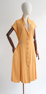 "Marigold Yellow" Vintage 1940's Marigold & Lace Dress UK 14-16 US 10-12
