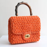 “Raffia & Beads” Vintage 1960’s Raffia Beaded Wooden Handle Bag