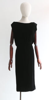 "Velours Noir" Vintage 1950's Black Velvet Dress UK 10 US 6