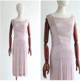 "Assuit Rhinestones" Vintage 1920's Lilac Satin & Rhinestone Embellished Dress UK 8-10 US 4-6