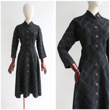 "Geometric Silk" Vintage late 1940's Silk Mix Geometric Dress UK 8 US 4