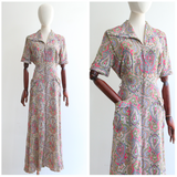 "Lime Paisley" Vintage 1930's Silk Paisley Dress UK 10-12 US 6-8