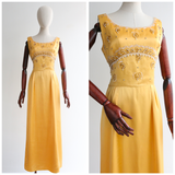 "Pearls & Satin" Vintage 1960's Yellow Satin Evening Dress UK 10 US 6