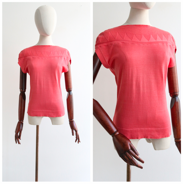 "Coral Pink Knit" Vintage 1940's Coral Pink Knitted Top UK 10-12 US 6-8