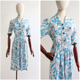 "Sky Blue Florals" Vintage 1940's Crepe Silk Floral Dress UK 12 US 8