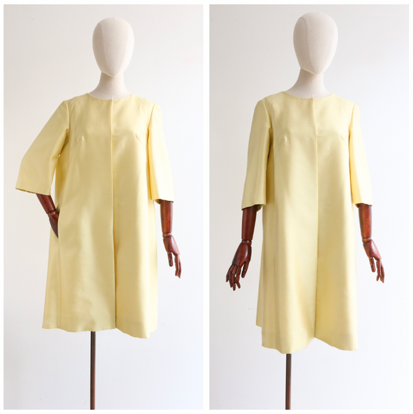 "Soft Yellow Silk" Vintage 1960's Yellow Silk Coat UK 8-12 US 4-8