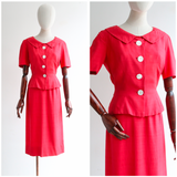"Coral Summer" Vintage 1950's Silk Coral Skirt Suit UK 6-8 US 2-4