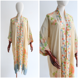 "Lanterns & Parasols" Vintage 1920's Pongee Silk Floral Robe UK 8-14 US 4-10