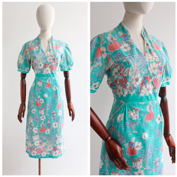 "Fairytales" Vintage 1940's Novelty Print Dress UK 10 US 6