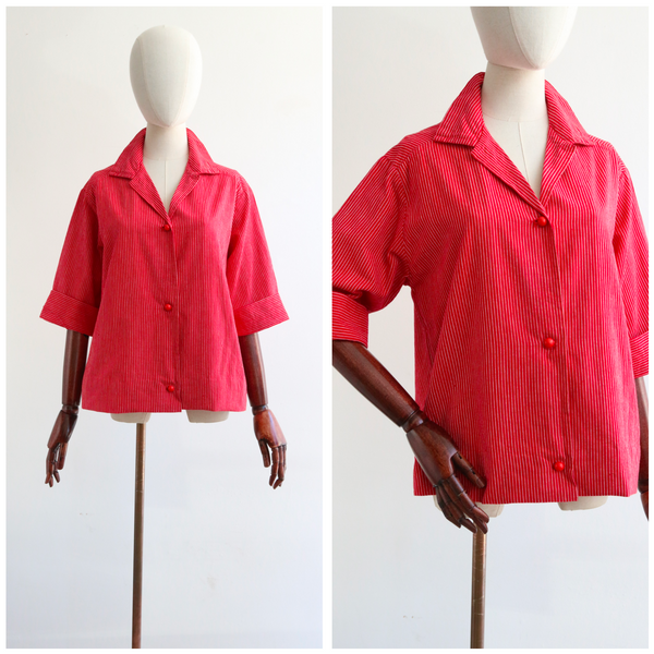 "Red Pinstripes" Vintage 1950's Red Pinstripe Trapeze Cut Shirt UK 12-14 US 8-10