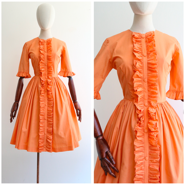 "Pleats & Ruffles" Vintage 1950's Cotton Pleated & Ruffled Dress UK 6-8 US 2-4
