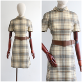 "Wool Check" Vintage 1960's Cream Wool Check Dress UK 12 US 8